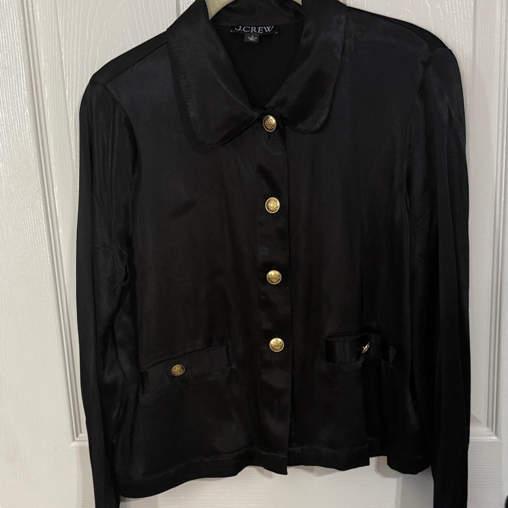J. Crew Black Satin Blazer with Gold Buttons